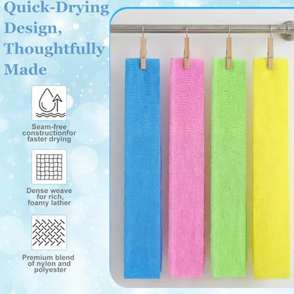 Tegeme 18 Pcs Exfoliating Washcloth Towel Japanese Nylon Bath Towel Colorful Body Scrubber Exfoliator Sponge Loofah Washcloth for Skin Shower Bath(Vibrant Colors,35.4 Inch)
