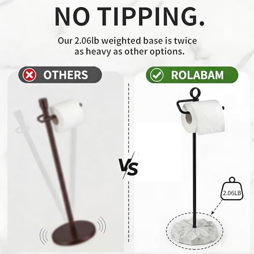 ROLABAM Toilet Paper Holder Stand with Extra Heavy Resin Base, Matte Black Free Standing Tissue Holder, No Tipping Design Fits Mega Rolls, Rustproof Metal Stand for Modern Bathroom - color: 012-matte Black