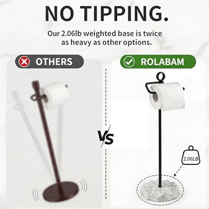 ROLABAM Toilet Paper Holder Stand with Extra Heavy Resin Base, Matte Black Free Standing Tissue Holder, No Tipping Design Fits Mega Rolls, Rustproof Metal Stand for Modern Bathroom - color: 012-matte Black