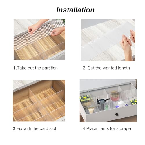 Onerbuy 8pcs Adjustable Grid Drawer Dividers DIY Plastic Closet Separator Tidy Organizer Container 32.5 * 7cm/ 12.8 * 2.8inch for Underwear Socks Belt Office Supplies(Transparent White) - color: Transparent White