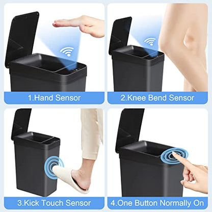 Anborry Bathroom Automatic Trash Can 3 Pack 2.2 Gallon Motion Sensor Touchless Small Slim Garbage Can with Lid Smart Electric Narrow Garbage Bin for Bedroom Living Room Office Kitchen (Black) - color: 3 Pack 2.2 Gallon & 2.2 Gallon & 2.2 Gallon Black
