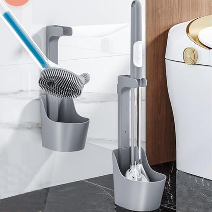 Silicone Toilet Bowl Brush and Holder Set, Bathroom Toilet Bowl Cleaner Brush, refillable Toilet Brush with soap Dispenser