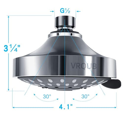 High Pressure Fixed Showerheads,5-Mode High Flow Fixed Showerheads,4inch Rain Shower Heads with adjustable Metal Swivel Ball Jiont