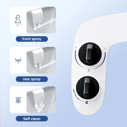 IDEALHOUSE Bidet Attachment for Toilet - Dual Nozzle Feminine Wash, Bidet Sprayer for Bathroom,Adjustable Water Pressure,Non-Electric Toilet Bidet Bathroom Accessories(grey knob)
