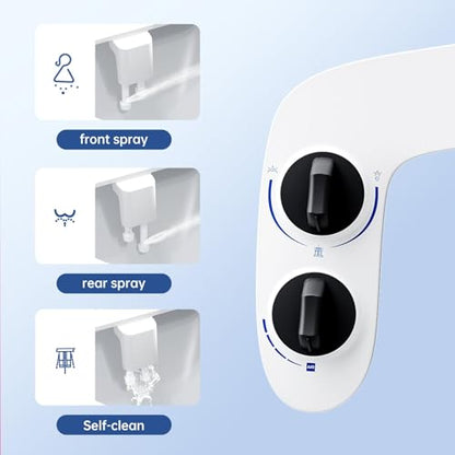 IDEALHOUSE Bidet Attachment for Toilet - Dual Nozzle Feminine Wash, Bidet Sprayer for Bathroom,Adjustable Water Pressure,Non-Electric Toilet Bidet Bathroom Accessories(grey knob)