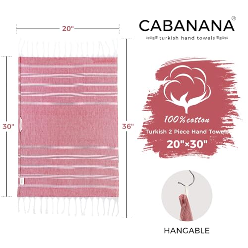 cabanana Hand Towels for Bathroom - 2-Pack|20x30 Inch-100% Cotton,Turkish Bathroom Hand Towels,Super Absorbent & Quick-Dry Soft for Bath, Kitchen, Spa, Face, Hair, Dishcloth (Red) - color: Red 20x30