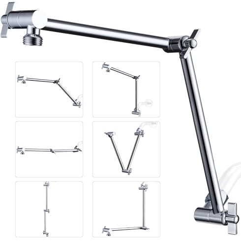 G-Promise 18 Inch Solid Brass Shower Head Extension Arm (Chrome) | Rise or Lower Shower Head, All Metal, Height & Angle Adjustable Extender, Firmly Secure Shower Head, Easy Install - color: Chrome