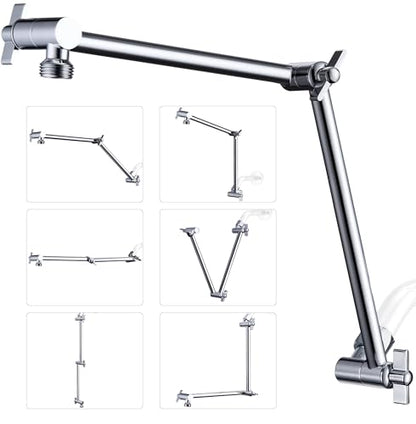 G-Promise 18 Inch Solid Brass Shower Head Extension Arm (Chrome) | Rise or Lower Shower Head, All Metal, Height & Angle Adjustable Extender, Firmly Secure Shower Head, Easy Install - color: Chrome