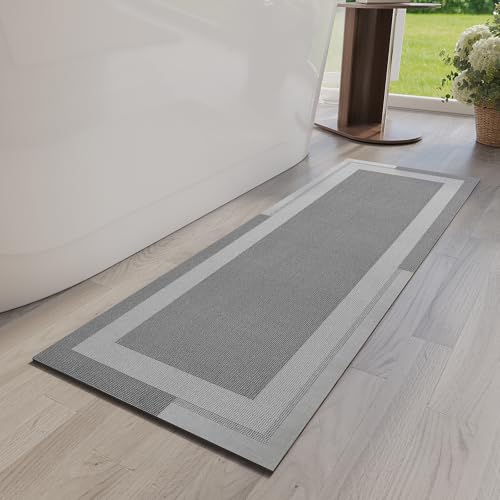 Non Slip Bath Mat Long Ultra Thin Bathroom Rugs Runner Fit Under Door | Quick Dry Absorbent Washable Rubber Backing Bath Rug Shower Bathroom Floor Mat for Sink Bathtub Shower Entrance Grey 17"x47" - color: A- Light Gray, size: 17” x 47“
