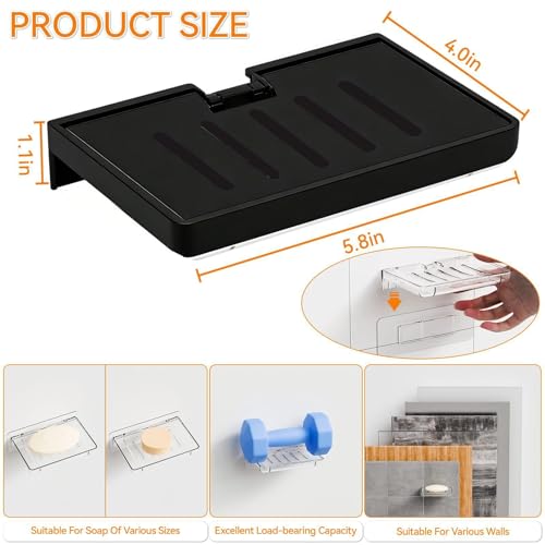 SUOXING 2 Pack Bar Soap Holder for Shower Wall,Self Draining Adhesive Soap Holder,Rustproof Wall Mounted Acrylic Shower Soap Rack & Caddy for Bathroom,Bath,Kitchen,No Drilling PlasticSoap Shelf,Black - color: Black