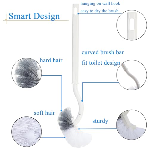 2 Pack Curved Toilet Bowl Brush Without Holder for Bathroom, Compact Toilet Brush Durable Under The Rim Household Deep Cleaning Brushes (White Toilet Brush Without Holder) - color: White Toilet Brush Without Holder