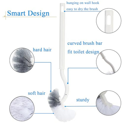 2 Pack Curved Toilet Bowl Brush Without Holder for Bathroom, Compact Toilet Brush Durable Under The Rim Household Deep Cleaning Brushes (White Toilet Brush Without Holder) - color: White Toilet Brush Without Holder