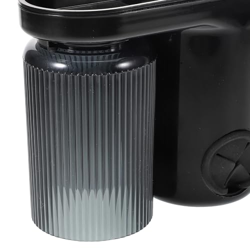 Generic Wall Mount Toothbrush Holder with Double Cup and Toothpaste Dispenser, No-Drill Bathroom Organizer with Towel Hanger, Black Plastic Toothbrush Storage Rack for Home and Travel