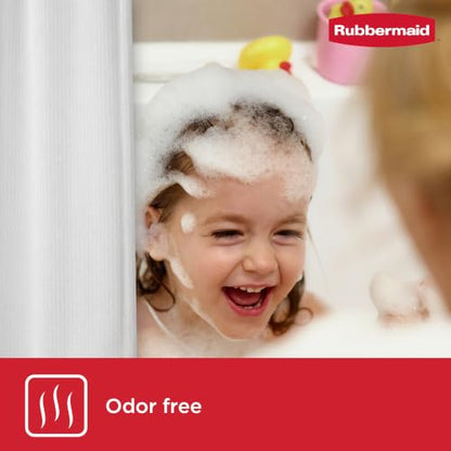 Rubbermaid White Shower Curtain Liner: Waterproof Fabric Shower Liner for Bathroom, with 2 Magnets and Rustproof Grommets, 70x72, Standard Size, White - color: White