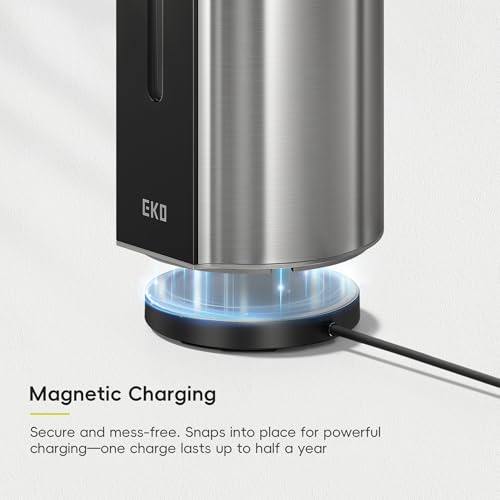 EKO Aroma Pro 13.5 fl oz Touchless Automatic Liquid Soap Dispenser, Rechargeable Hand & Dish Soap Dispenser for Bathroom and Kitchen, Waterproof, Adjustable Volume Control (Stainless Steel) - color: Stainless Steel, size: 13.5 oz (Premium Wireless Chargin