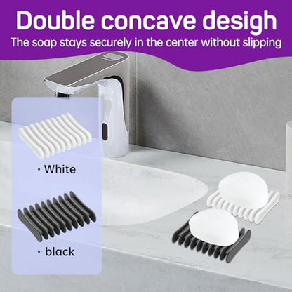2 Pcs Self Draining Silicone Soap Holder - Waterfall Design Soap Dishes for Bathroom, Keeps Soap Bars Dry & Clean,Black - color: Black