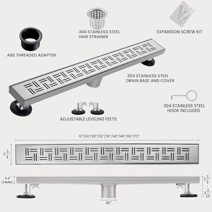 48 Inch Linear Shower Drain, Brushed Nickel Shower Drain,Removable Grate, 304 Stainless Steel, Easy to Install and Clean for Bathrooms (Drain Base Not Included), LSD-14A-48S