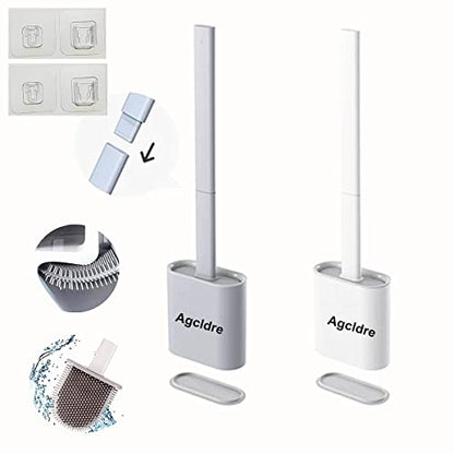 Toilet Brush with Holder Silicone Toilet Brush and Cleaning Brush for Household Bathroom Toliet Brush Set (White,Gray) - color: White,gray
