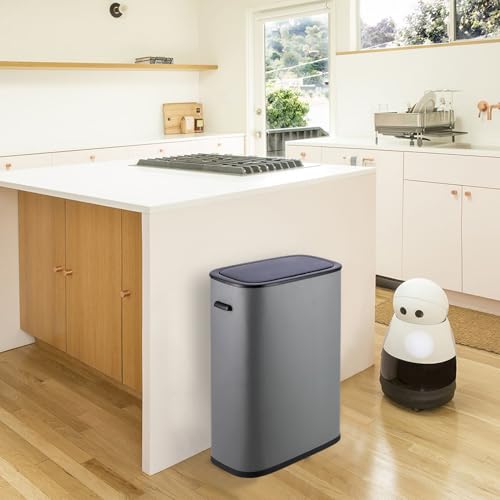 14.5 Gal/55L Trash Can with Lid, Automatic Touchless Garbage Can with Soft-Close Lid & Handle, Stainless Steel Waste Basket Motion Sensor Trash Can for Kitchen, Bathroom,Grey(No Inner Bucket) - color: Grey