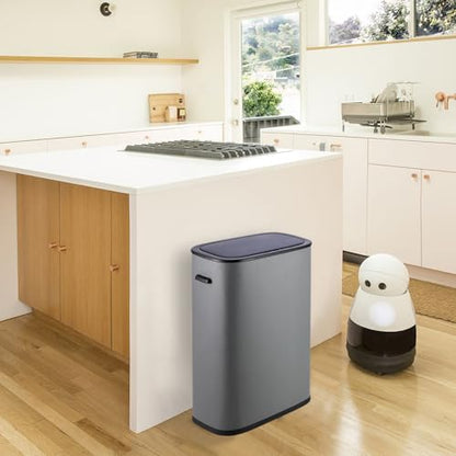 14.5 Gal/55L Trash Can with Lid, Automatic Touchless Garbage Can with Soft-Close Lid & Handle, Stainless Steel Waste Basket Motion Sensor Trash Can for Kitchen, Bathroom,Grey(No Inner Bucket) - color: Grey