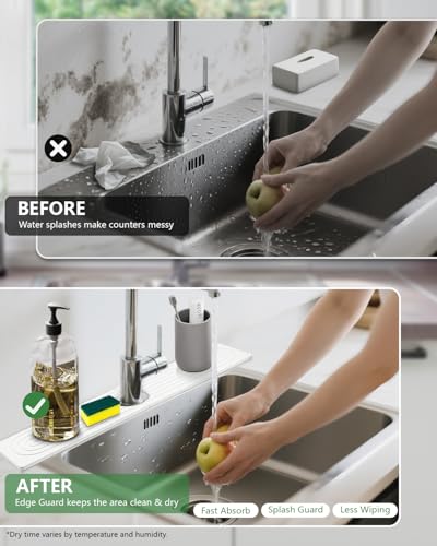 Stone Drying Mat for Kitchen Faucet: Diatomite Stone Drying Tray - Fast Water Absorbent Kitchen Sink Splash Guard for Bathroom Faucet & Counter - Ideal for Moms & Housewife (White, 23.6" x 3.94")