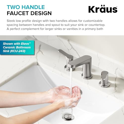 KRAUS Indy Widespread Bathroom Faucet in Spot-Free Brushed Nickel with 2 Handles, Pop Up Drain and Supply Lines, FUS-14103SFBN - color: Spot Free Brushed Nickel, style: Widespread