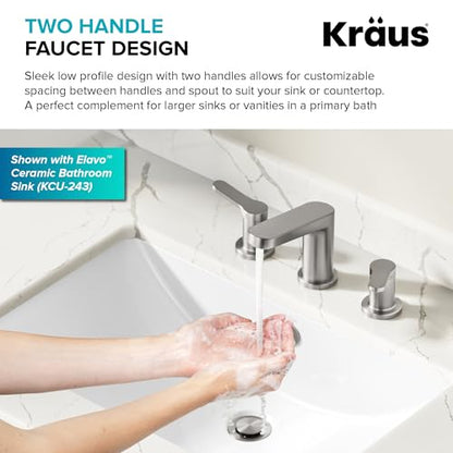 KRAUS Indy Widespread Bathroom Faucet in Spot-Free Brushed Nickel with 2 Handles, Pop Up Drain and Supply Lines, FUS-14103SFBN - color: Spot Free Brushed Nickel, style: Widespread