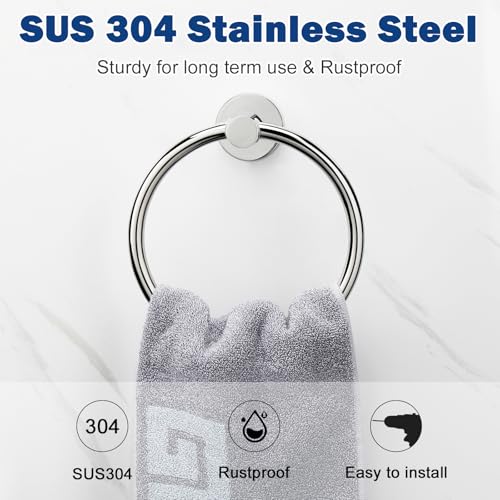NearMoon Bath Towel Ring, Bathroom Hardware Accessories-Thicken Stainless Steel Hand Towel Holder for Bathroom, Modern Round Towel Hanger Wall Mounted (Chrome, 1 Pack) - color: Chrome