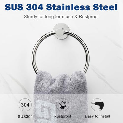NearMoon Bath Towel Ring, Bathroom Hardware Accessories-Thicken Stainless Steel Hand Towel Holder for Bathroom, Modern Round Towel Hanger Wall Mounted (Chrome, 1 Pack) - color: Chrome