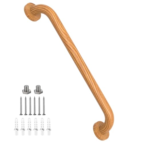 Wood Grain Shower Grab Bar 16 Inch, Grab Bar for Bathtub and Shower | Stainless Steel, Wall Mount wooden grab bar, Bathroom Handrail, Balanced Support Assist Handle for Elderly Senior Handicap