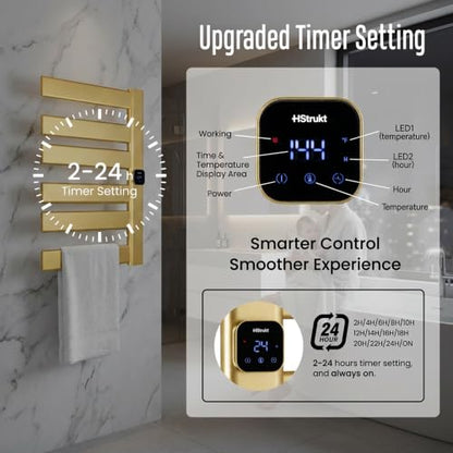 Towel Warmer, Heated Towel Rack with Built-in Timer and Temperature Control,Hard-Wired(Right-Wiring)/Plug-in Wall-Mounted Towel Rail, Aluminum, 18.8" W X 25.6" H, Gold - color: Gold, size: 18.8"L x 25.6"H