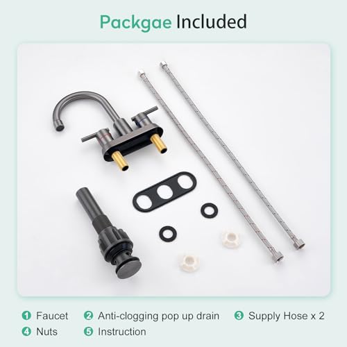 Faustina Gery Bathroom Faucet, 4 Inch Centerset Faucet for Sink 2 Holes 3 Holes，Two Handles 304 Stainless Steel with Pup up Drain Assembly and 2 Water Supply Lines for RV Vanity - color: Gery, style: Modern Centerset