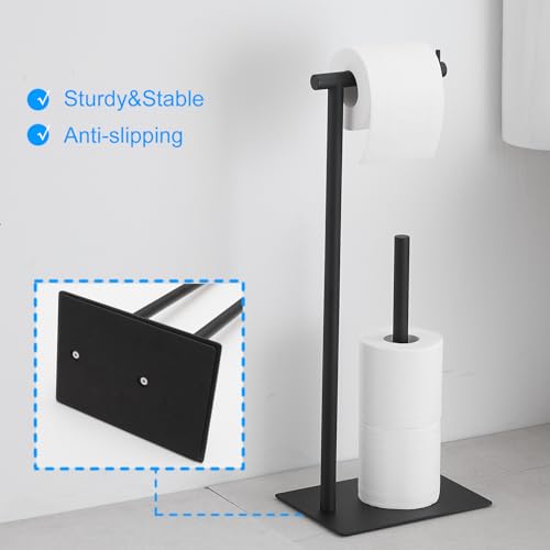FFK Toilet Paper Holder Free Standing, 21.5" Bathroom Toilet Tissue Roll Holder Stand with Storage, SUS304 Stainless Steel Rustproof - color: Black