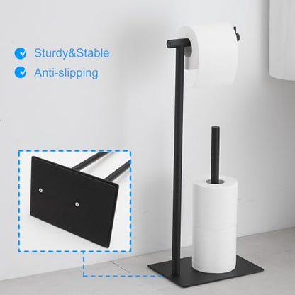 FFK Toilet Paper Holder Free Standing, 21.5" Bathroom Toilet Tissue Roll Holder Stand with Storage, SUS304 Stainless Steel Rustproof - color: Black