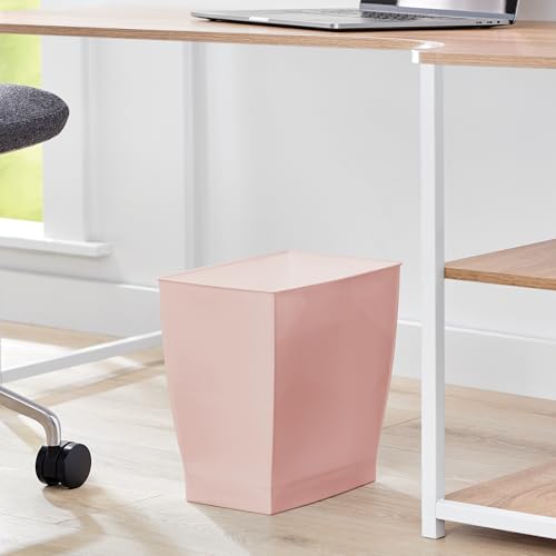 iDesign Small Plastic Bathroom Trash Can, Slim Rectangle Garbage Bin, Pink | Bedroom, Office, Dorm - color: Pink, style: Pack of 1