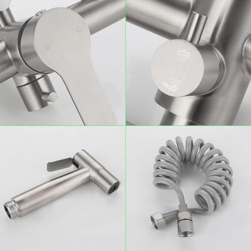 Wall Mount Kitchen Sink Faucets with Side Sprayer, Commercial Faucet, Nickel Brushed Unility Sink Faucet, Mixer Taps, 7.5-8.5 Inch Center, Spout Reach 9.2" - color: A Style, Nickel Brushed