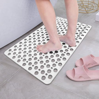 Bath Mat for Tub, 28 X 15 Inches Easy Clean Non Slip Machine Washable Large Bathroom Mat Set with Suction Cups and Drain Holes,Durable Grey Bath Mat for Home,Bathroom,Inside Shower Floor,Bathtub - color: White