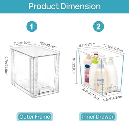 Vtopmart 2 Pack Clear Stackable Storage Drawers,9.7" High Plastic Organizers Bins for Skincare, Bathroom Supplies,Ideal for Cabinet,Undersink,Vanity,Kitchen,Pantry Organization - size: 2Pack 9.7"H
