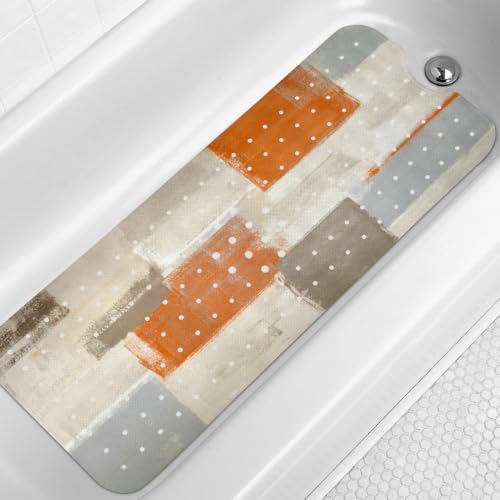 LNOND Orange Bathtub Mat Non Slip, 40 X 16 Inch Tub Mat for Bathroom, Abstract Art Bath Tub Shower Mat with Drain Holes and Suction Cups - color: Turquoise