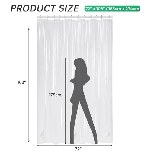 AmazerBath Extra Long Shower Curtain Clear 108 Inches Long, Plastic Floor to Ceiling Shower Curtain Extra Tall, Heavy Duty PEVA with 3 Weighted Stones and 12 Grommet Holes, 72x108 Inches - color: 8g Clear, size: 72"W x 108"L (Pack of 1)