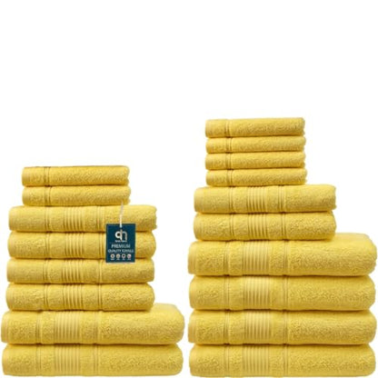 18-Piece Bath Towels Set, 100% Turkish Cotton Premium Quality Bathroom Towels, Soft and Absorbent Turkish Towels, Set Includes 6 Bath Towels, 6 Hand Towels and 6 Washcloths (Yellow) - color: Yellow, size: 18 Pieces Towel Set