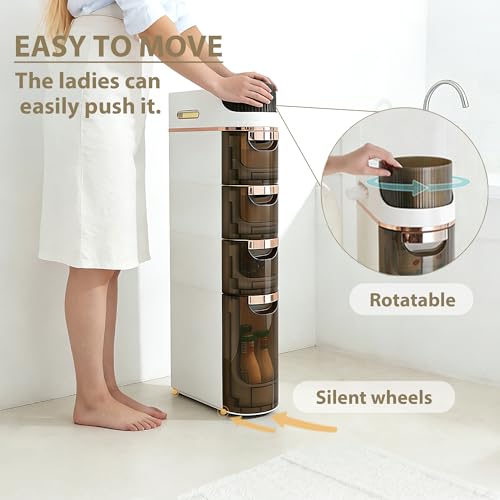 BGYMF 4-Tier Narrow Slim Bathroom Storage Cabinet,Movable,White | ABS and PP,with Wheels and Drawers,Large Storage Capacity,Water Resistant,Toilet Paper Holder,for Small Spaces - size: Slim 4 Tiers