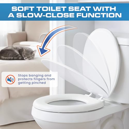 Plexon Soft Cushioned Toilet Seat, Round, White, Slow-Close Lid & Seat, Quick-Release Hinge, Easy To Clean & Change - color: White, size: Round
