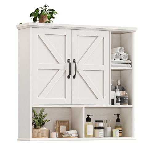 Bathroom Wall Cabinet, Farmhouse Medicine Cabinet with Doors, Rustic White | Over The Toilet Storage Cabinet with Double Barn Door and Adjustable Wood Shelf for Wall Mounted for Bathroom Laundry Kitchen - color: White, style: Barn Doors