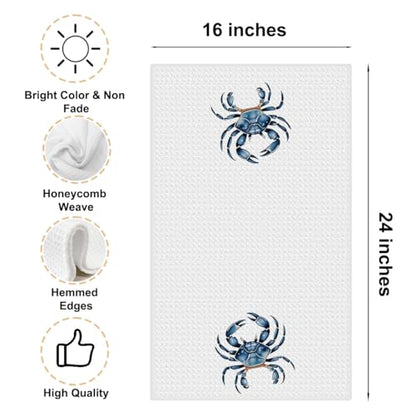 Coastal Kitchen Towels Set of 4, Crab Coral Sea Turtle Starfish Decorative Waffle Weave Dish Towel Hand Towel Tea Towels for Kitchen Bathroom Home Decor