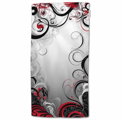 HGOD DESIGNS Red Black Mystic Cotton Soft Bath Towels - Magical Floral Swirls Leaves - Kitchen Hotel Spa Towels - 15"X30" - color: Towel-95