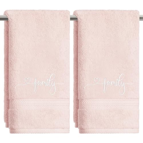 Artoid Mode 2 Pcs Pink Family Embroidered Hand Towels for Bathroom, 100% Cotton Soft Absorbent Farmhouse Decor Towels, 13.7 x 29.5 Inch - color: Pink, size: 13.7" x 29.5", 2PCS