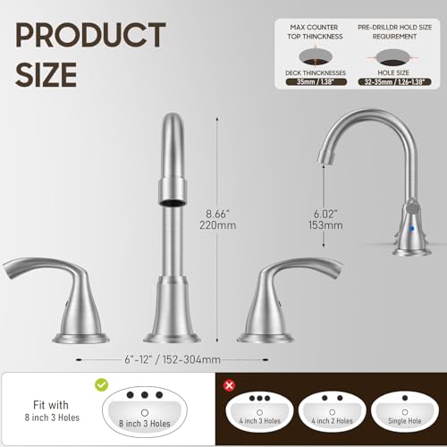 Phiestina 8 Inch Brushed Nickel Widespread Bathroom Sink Faucet 2 Pack, 2 Handle 3 Hole Bathroom Faucet with Metal Pop up Drain and Water Supply Lines,WFJC180-BN-2PACK - color: Brushed Nickel-8 IN, style: 2 pack