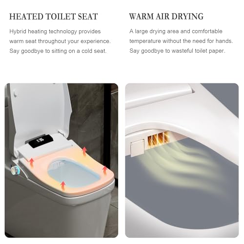 XCQQ Electric Heated Bidet Seat with Remote, Square, F16 | Rectangular, Instant Warm Water, Heated Seat, Warm Air Drying, Slow Close Lid, LED Display, Nightlight
