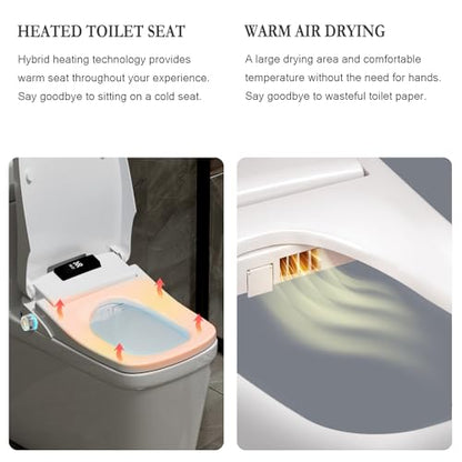 XCQQ Electric Heated Bidet Seat with Remote, Square, F16 | Rectangular, Instant Warm Water, Heated Seat, Warm Air Drying, Slow Close Lid, LED Display, Nightlight